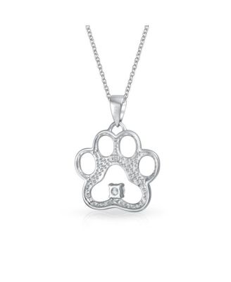 Sterling Silver Paw Print Pendant Necklace with CZ Accent for Pet Lovers