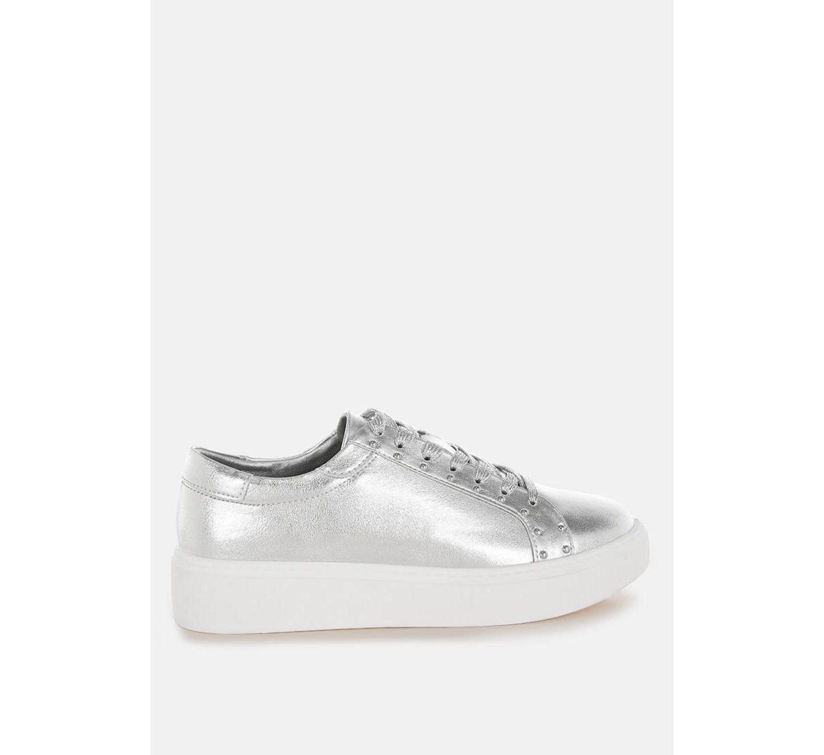 Cincinati Metallic Pleather Chunky Sneakers - Silver