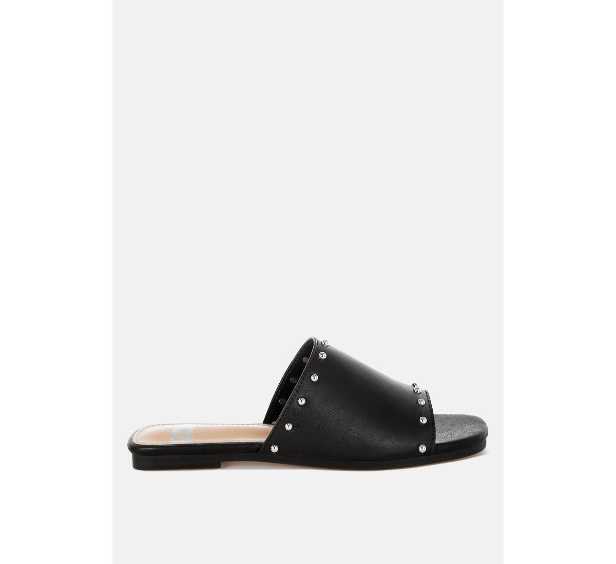Renaldi Genuine Leather Studded Slip-On Flats - White