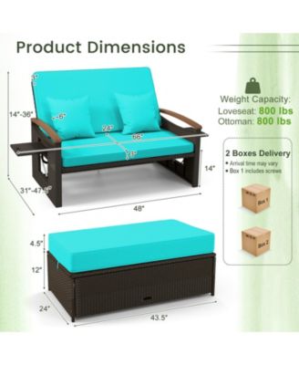 Outdoor Wicker Daybed with Folding Panels and Storage Ottoman
