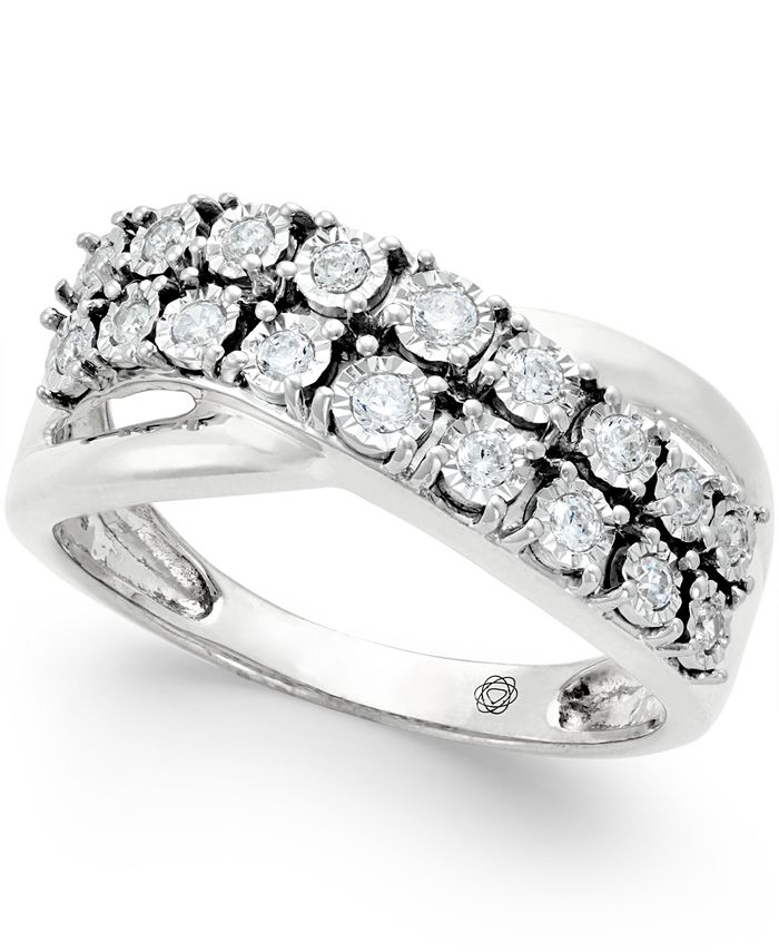 Macy's - Diamond Two-Row Crossover Ring (1/4 ct. t.w.) in 10k White or Yellow Gold