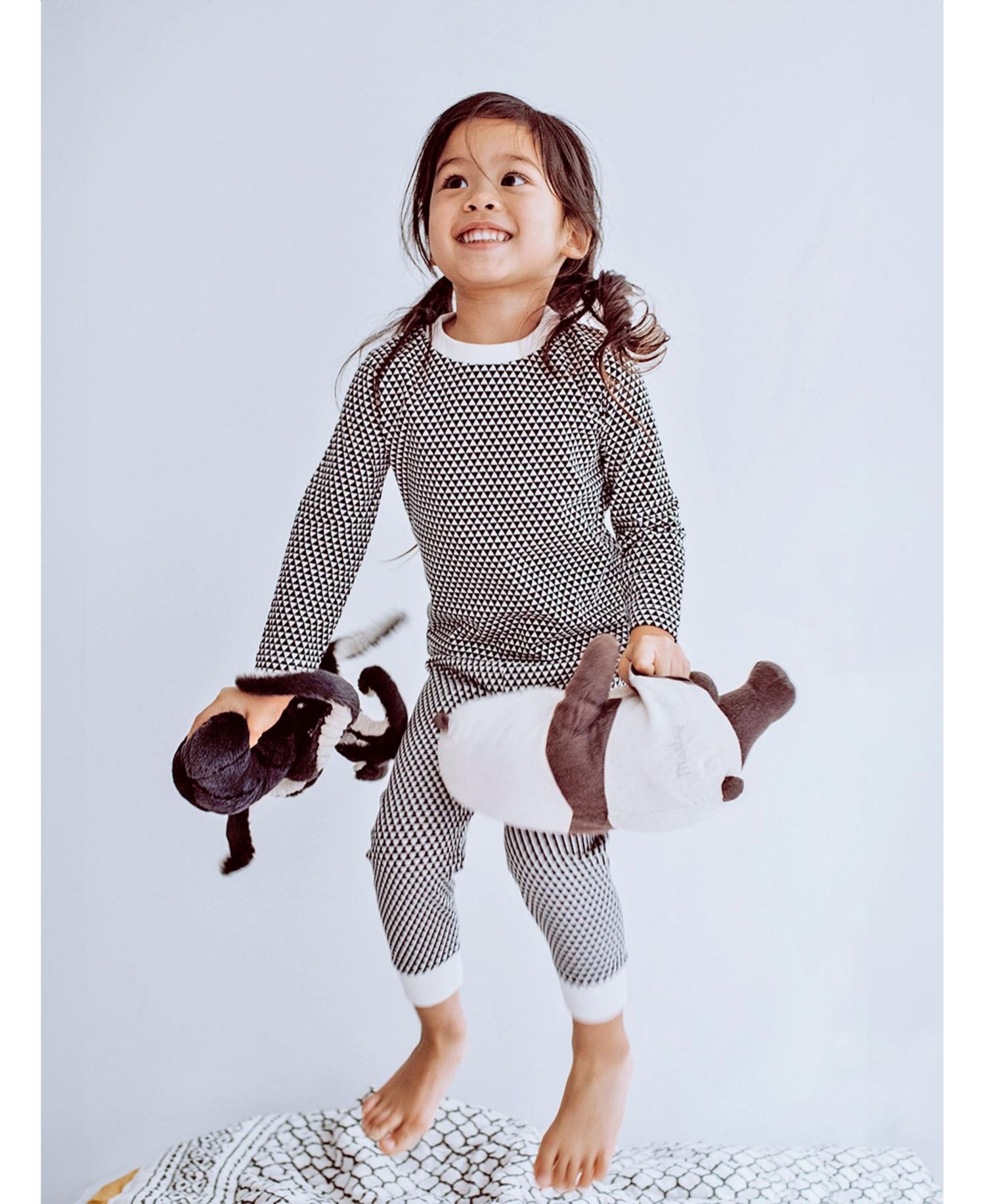 Organic Cotton 2PC Pajama Set, Erawan (Grey & White)