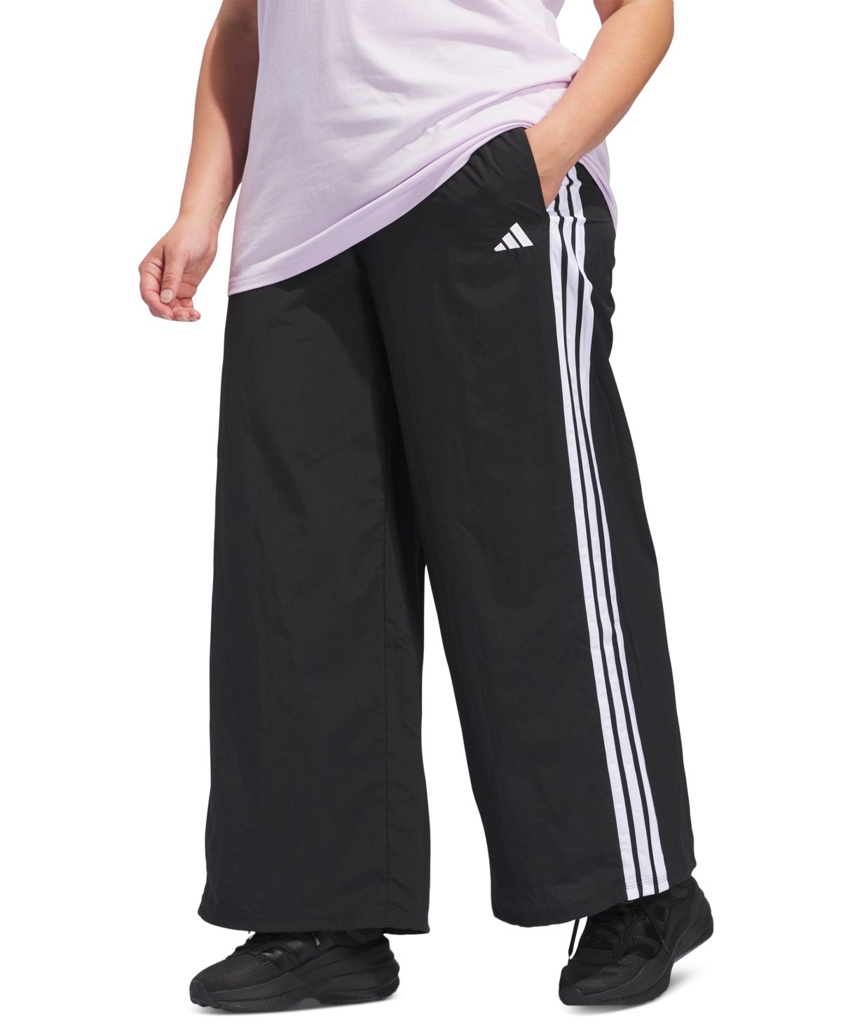 Plus Size 3-Stripe Trim Woven Track Pants - Black