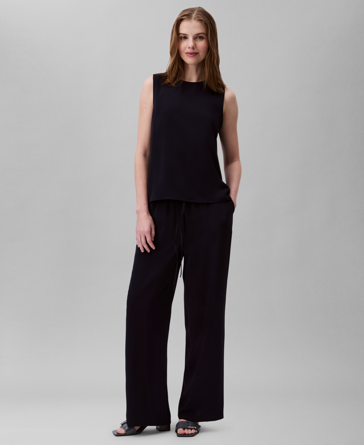 Shop Calvin Klein Women's Wide-leg Pull-on Pants In Baritone Blue