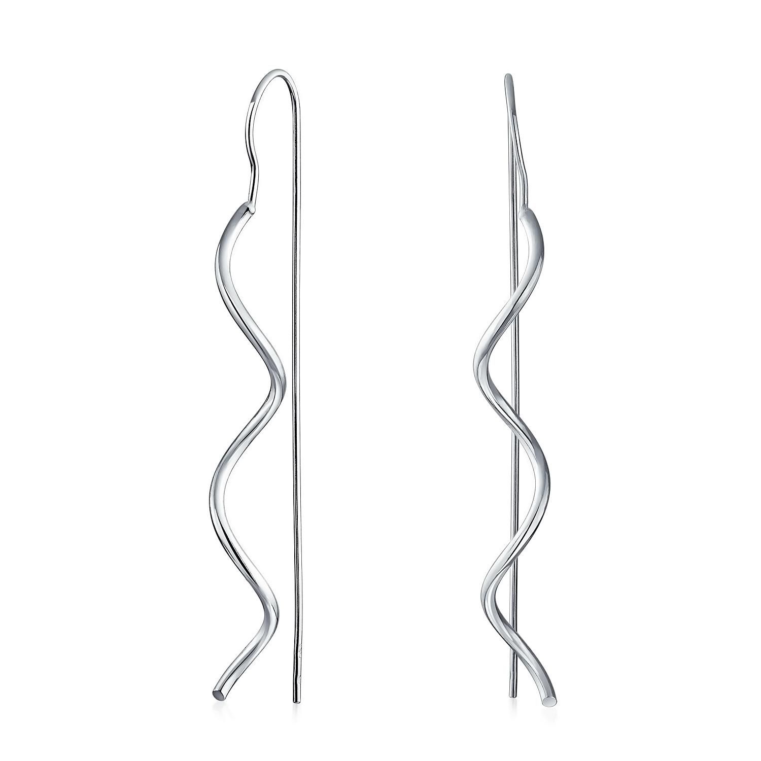 Geometric Wavy Zig Zag Thin Wire Threader Earrings .925 Sterling Silver