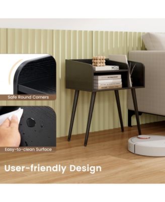 Mid Century Modern Nightstand with Open Shelves for Bedroom Storage