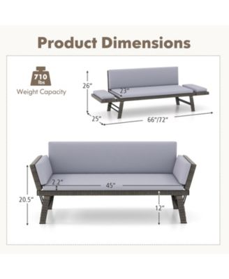Outdoor Convertible Sofa Daybed with Adjustable Armrests for Balcony