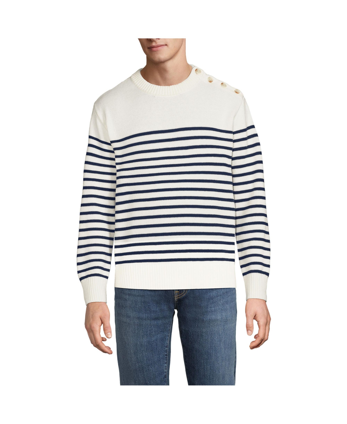 Men's Drifter Button Up Crewneck Sweater - Radiant navy mariner stripe