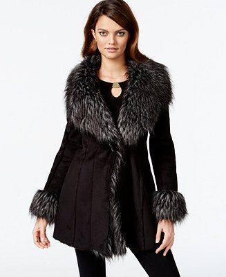 INC International Concepts Faux-Suede Faux-Fur-Trim Coat, Created for ...