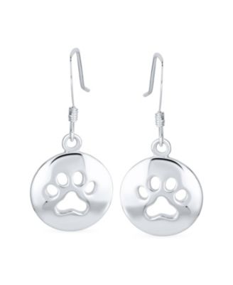 Best Friend Pet Lover Dangle Earrings with Paw Print - Sterling Silver Hooks