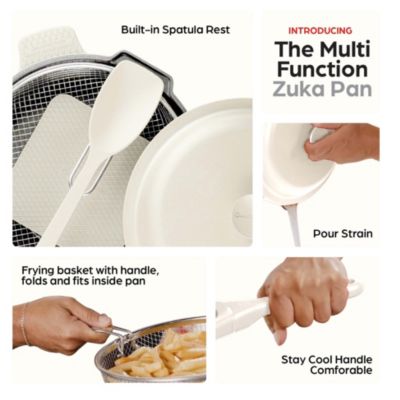 Zuka Everyday Pan 3.25 Qt. Ceramic 10 in 1 Nonstick Multi-Functional Saute Pan with Lid, Nylon Spoon, & Steamer Basket