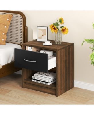 Nightstand with Drawer and Open Shelf for Bedside Storage in Bedroom or Guest Room