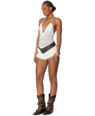 Women's Lanney Ruffled Sheer Lace Romper