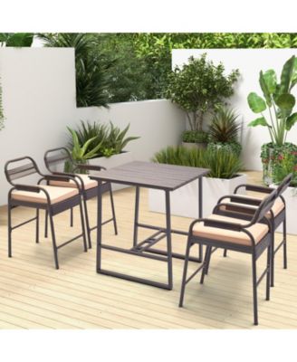 5 Piece Rattan Counter Set with 4 Stools and Polywood Bar Table