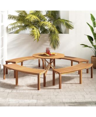 Outdoor Curved Acacia Wood Fire Pit Bench with Slatted Seat-Set of 2