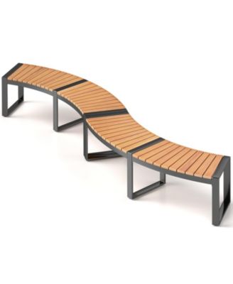 Patio Curved Bench with Slatted Seat and Metal Legs-1 Piece