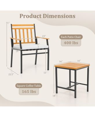 3 PCS Acacia Wood Bistro Set Patio Conversation Set w/ Cushions and Coffee Table
