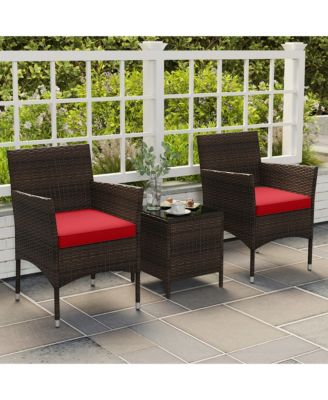 3 PCS Outdoor Conversation Set w/ Cushioned Seat & Tempered Glass Tabletop