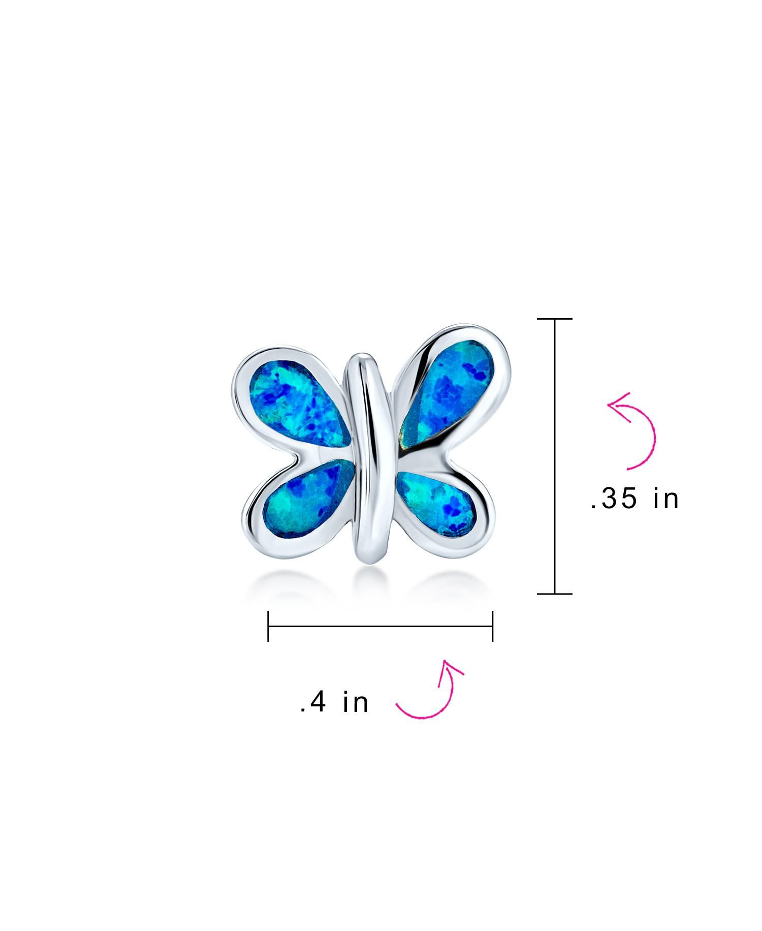 Petite Butterfly Stud Earrings Created Blue Opal Inlay .925 Sterling Silver