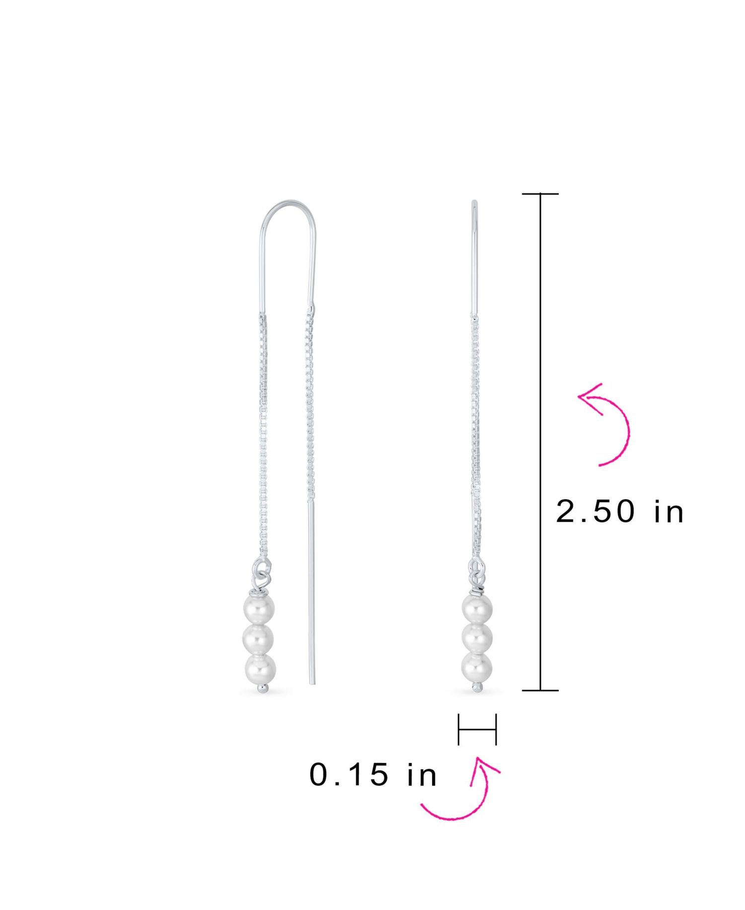 Minimalist Pearl Beads Threader Earrings Sterling Silver Stabilizing U Hook