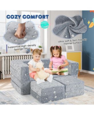 2-Seater Kids Play Couch with Removable & Machine Washable Flannel Cover Comfortable Seating for Toddlers
