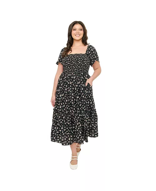 plus size smocked bodice midi dress