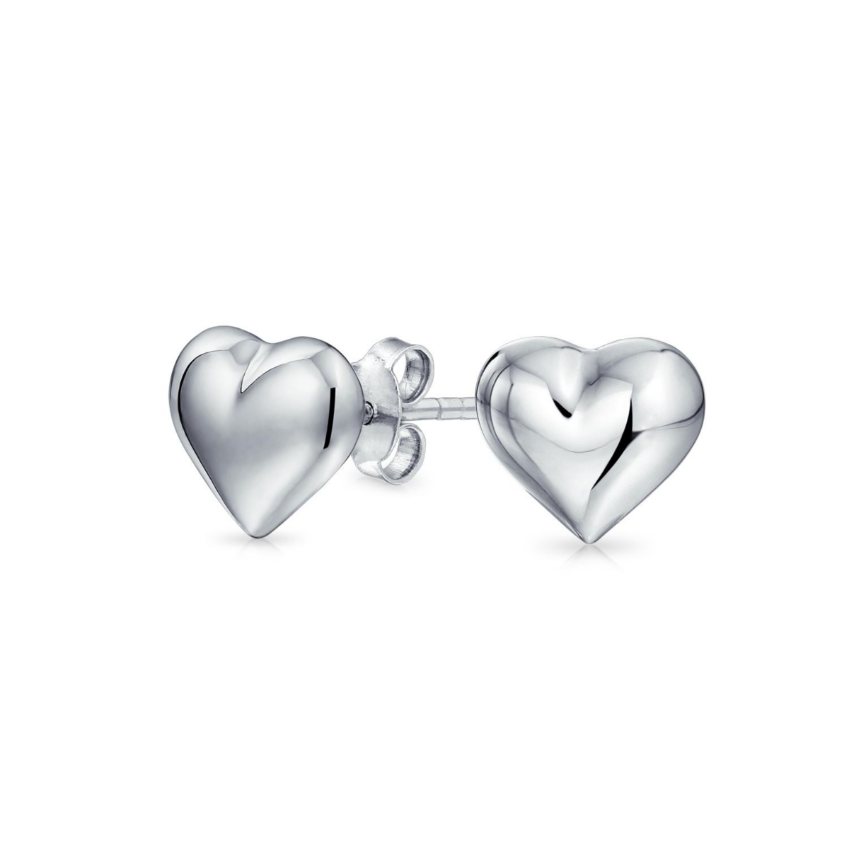 Bling Jewelry Small Heart Shaped Puffed Stud Earrings Sterling Silver 8MM - Silver