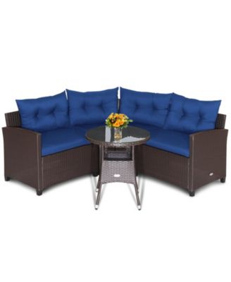 4 Pieces Patio Rattan Furniture Set Cushioned Sofa Glass Table