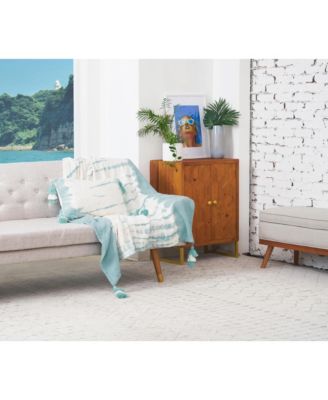 50" x 60" Buckroe Surf Light Blue & White Ombre Cotton Accent Throw Blanket w/ Tassels