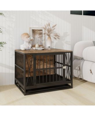 32.67 Inches Dog Kennel for Dogs up to 70 lb, with Removable Tray, Rustic Brown