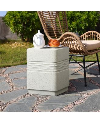 Outdoor Side Table for Patio, 18 Inch Off White with Speckled Gray Square Cement Side Table, Small End Table for Garden, Outdoor Coffee Table, Accent Table for Indoor and Outdoor