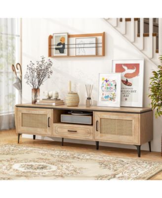 Mid-Century Modern Entertainment Center with 2 Cabinets and Storage Drawer Stylish TV Stand for Living Room