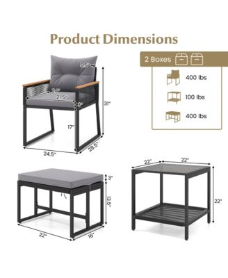 5 Piece Patio Conversation Set PE Rattan Wicker Chairs w/ 2 Ottomans Soft Cushions
