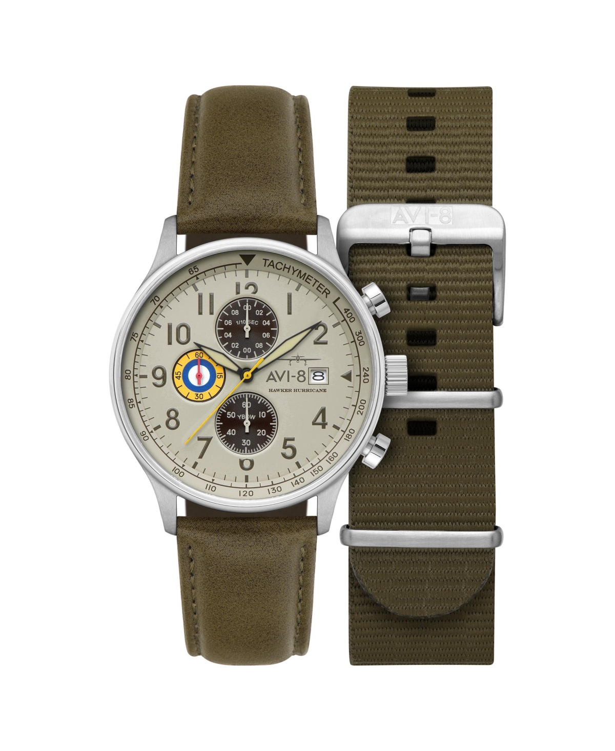 Men's Hawker Hurricane Classic Chronograph Khaki Leather Strap Watch, 43.5mm - Khaki