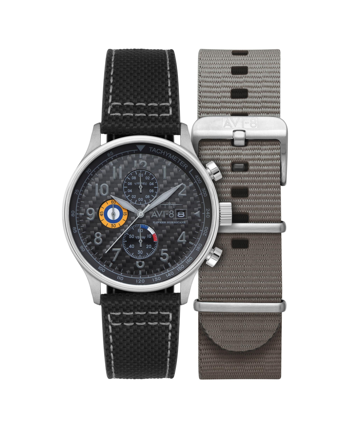 Men's Hawker Hurricane Classic Chronograph Black Leather Strap Watch, 43.5mm - Black
