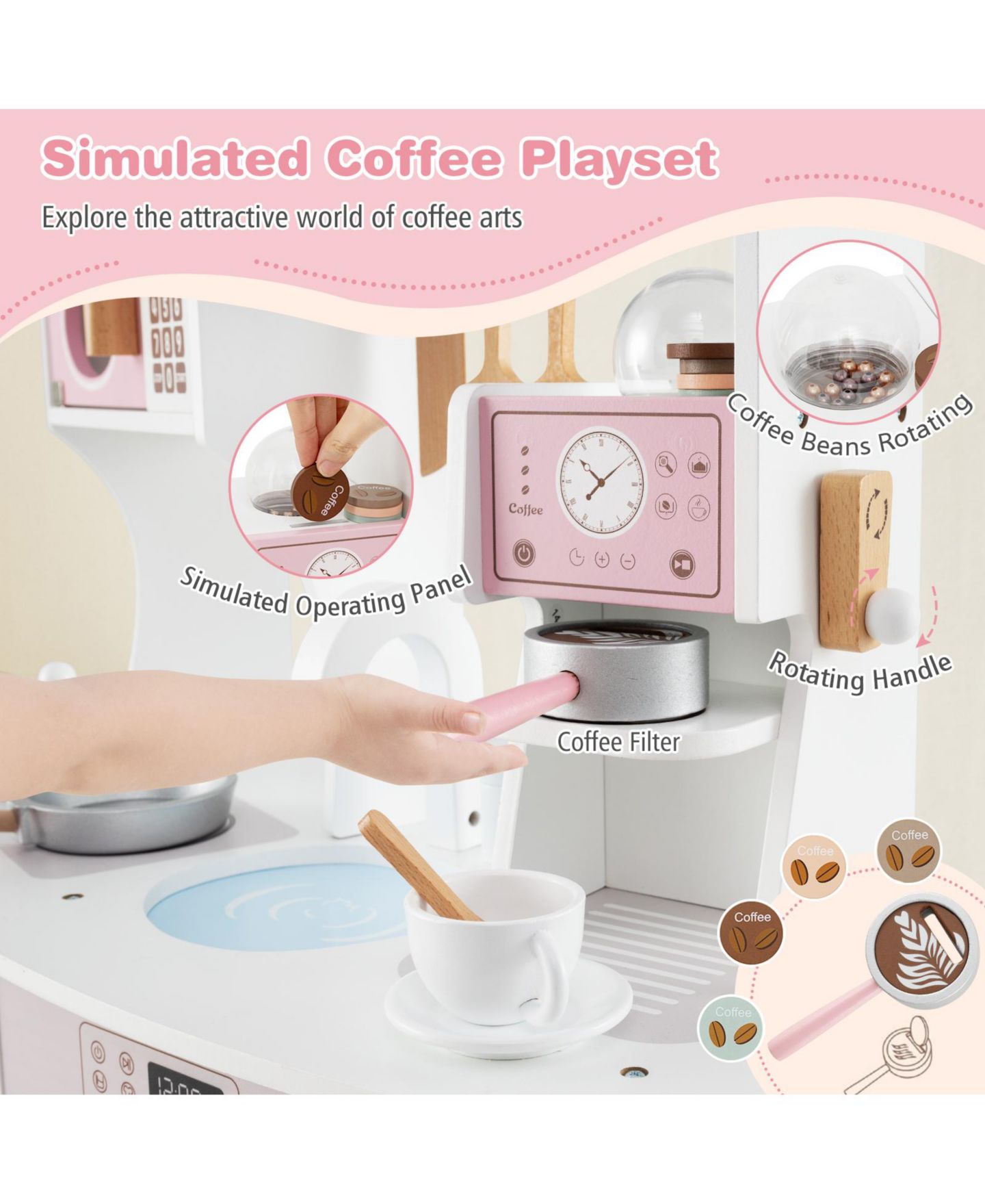 Детский игровой набор Slickblue Coffee Maker Kitchen Playset, Ages 3+, цвет: Розовый — фото 7