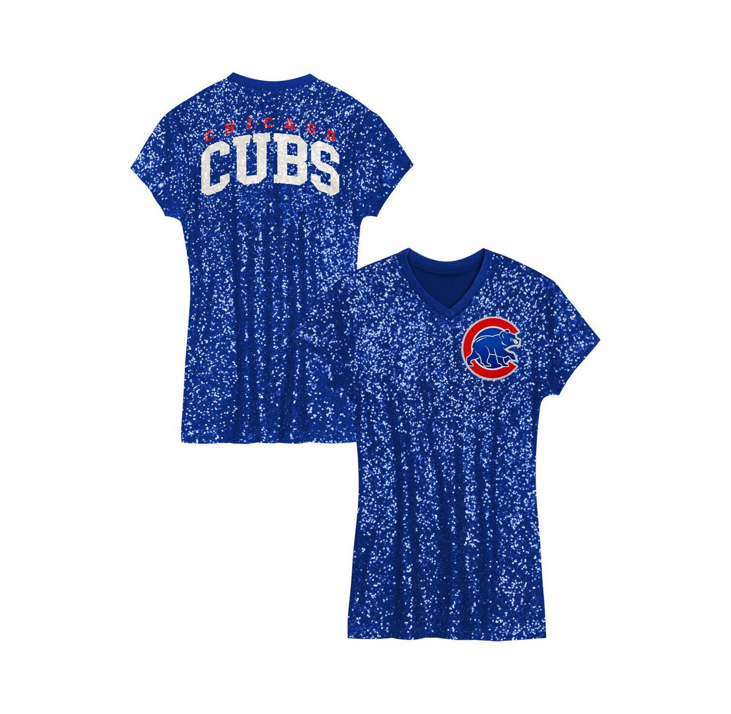 Big Girls Royal Chicago Cubs Sequin V-Neck Dress