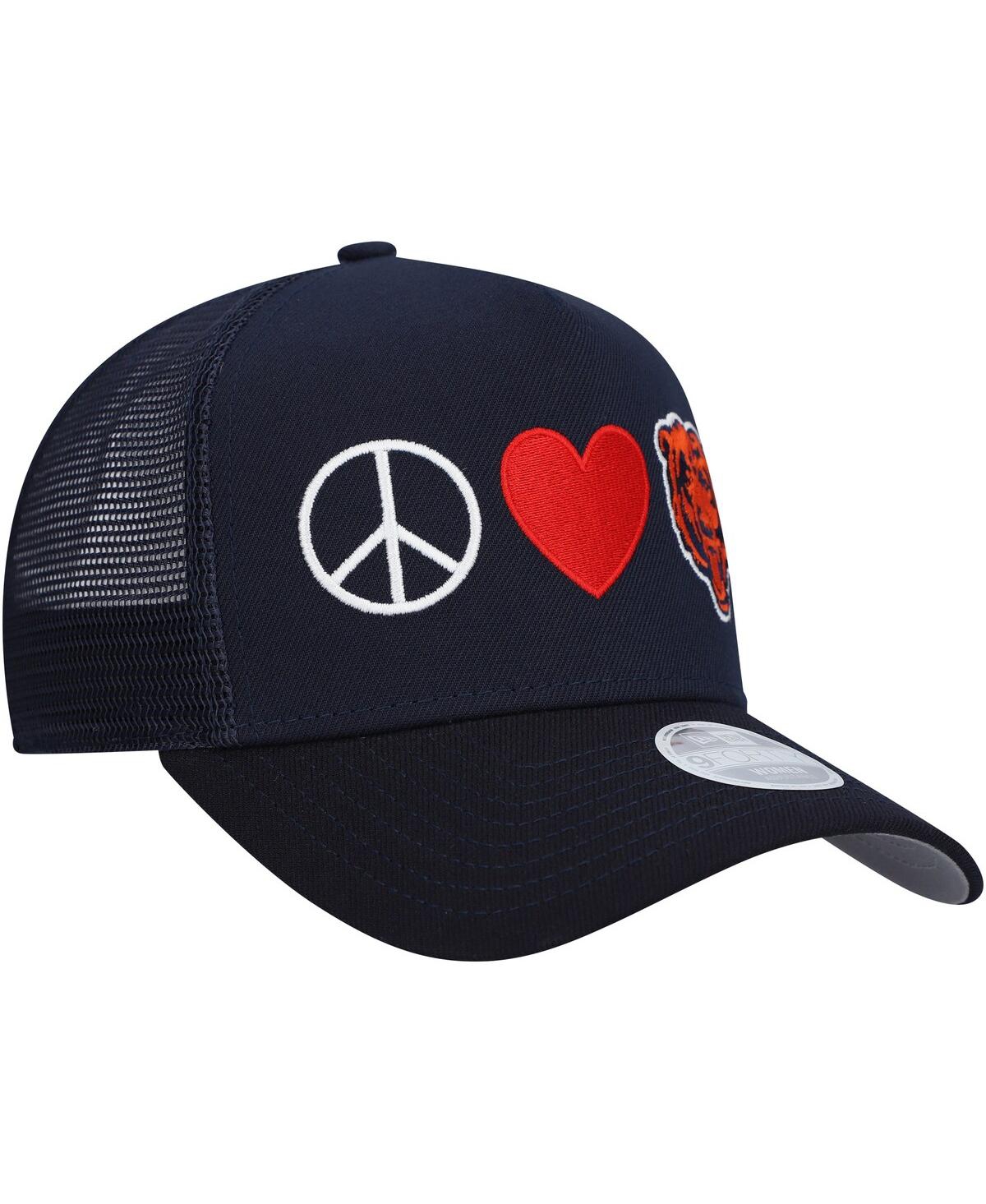 New Era Women's Navy Chicago Bears Peace Love Trucker 9forty Adjustable Hat In Navy