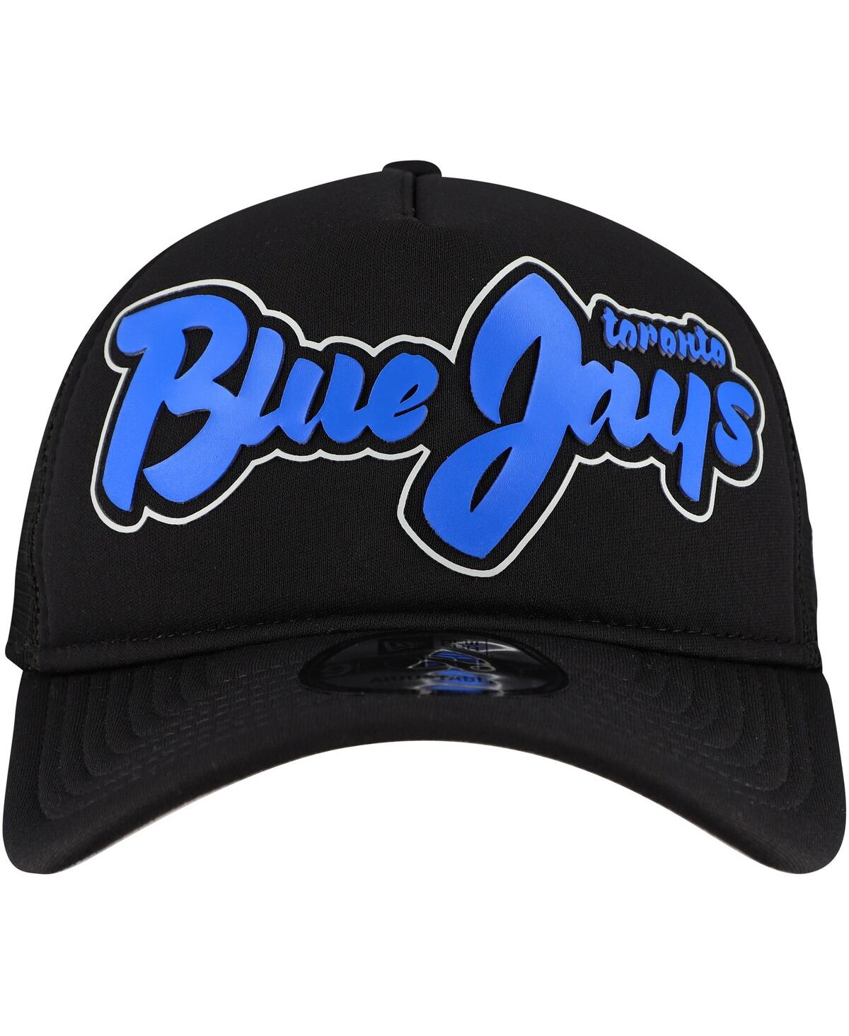 New Era Men's Black Toronto Blue Jays Retro Bold A-frame Trucker 9forty Adjustable Hat In Black