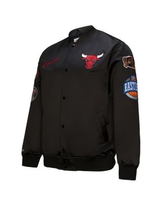 Men's Black Chicago Bulls Hardwood Classics Blackout Collection Satin Full-Zip Jacket