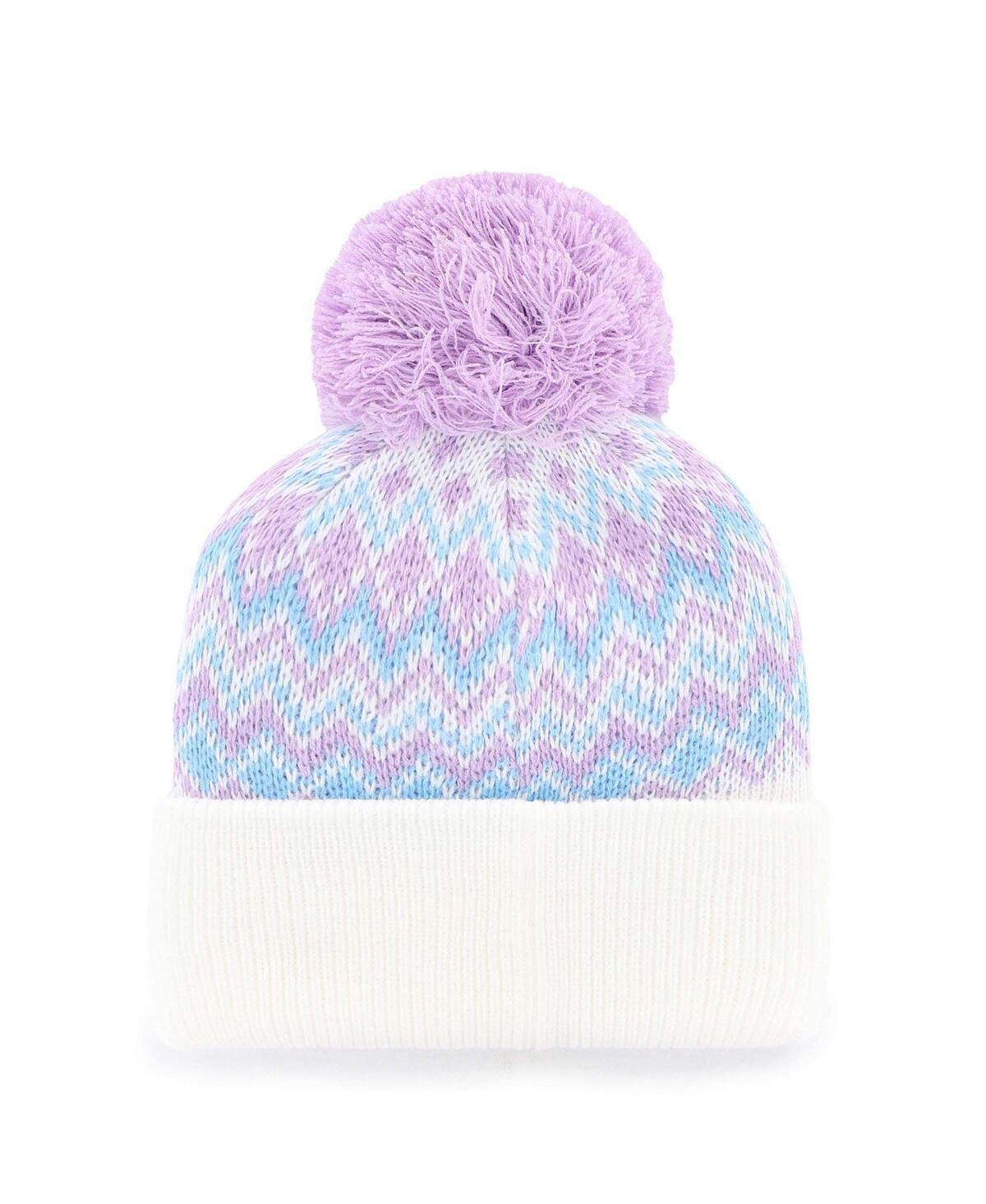 47 Brand Big Girls White Toronto Blue Jays Elsa Cuffed With Pom Knit Hat In White
