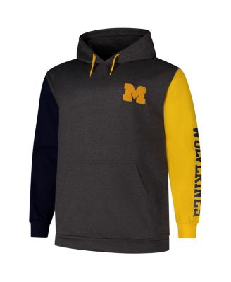Men's Charcoal Michigan Wolverines Big Tall Contrast Sleeves Pullover Hoodie