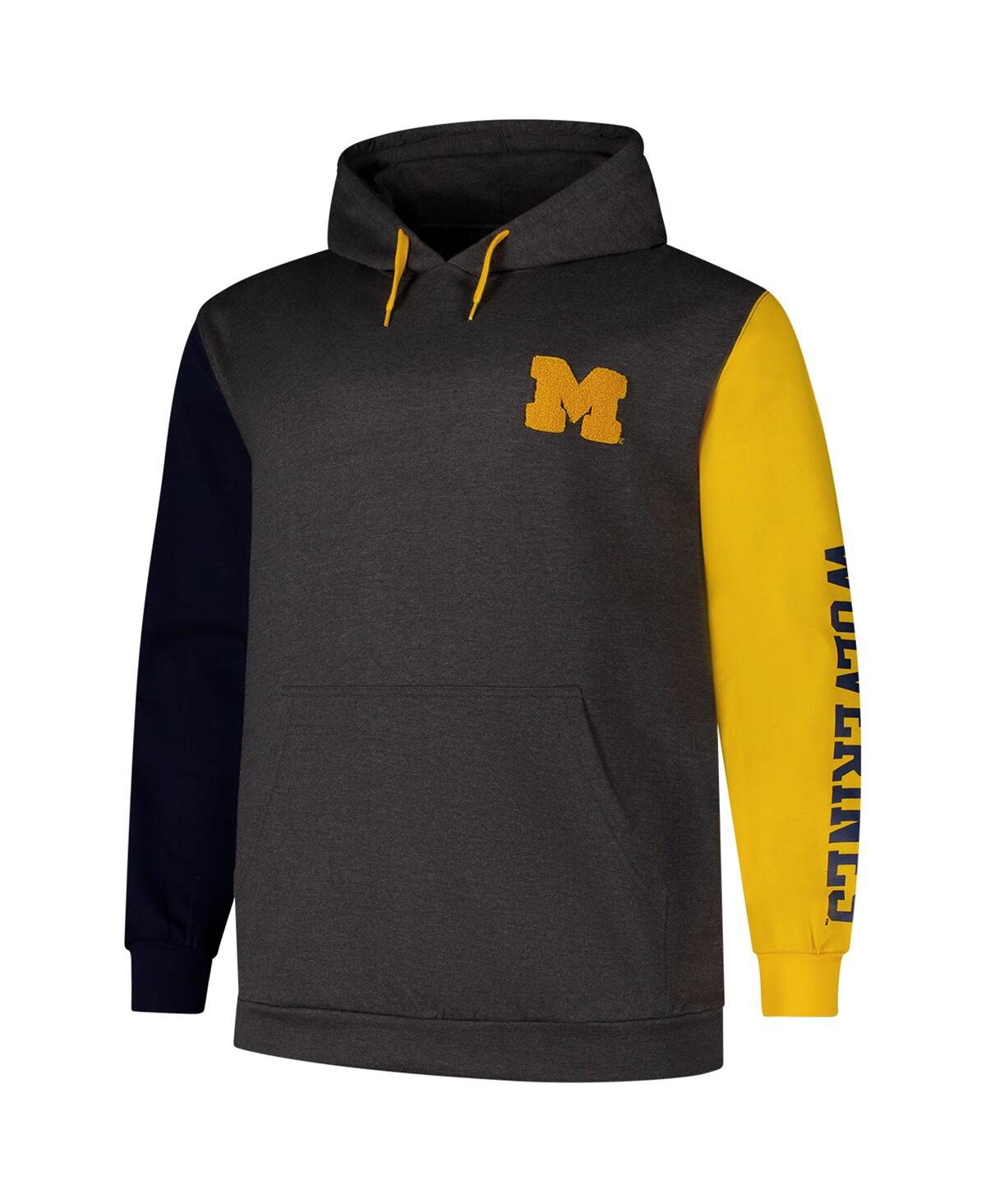 Fanatics Men's Charcoal Michigan Wolverines Big Tall Contrast Sleeves Pullover Hoodie In Charcoal