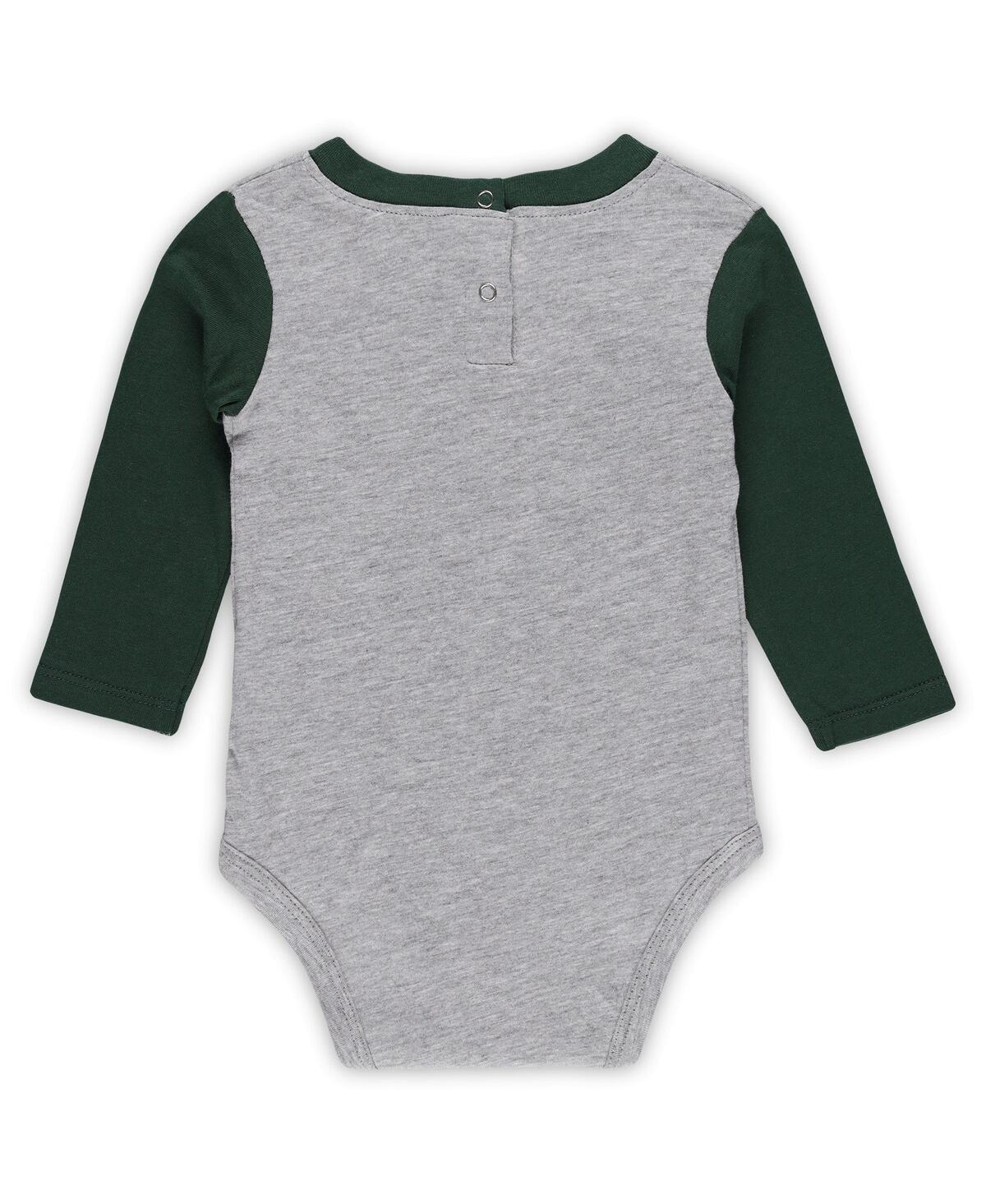 Outerstuff Baby Boys And Girls Michigan State Spartans Double Up Long Sleeve Bodysuit Pant Set, 2-piece In Heather Gray,green