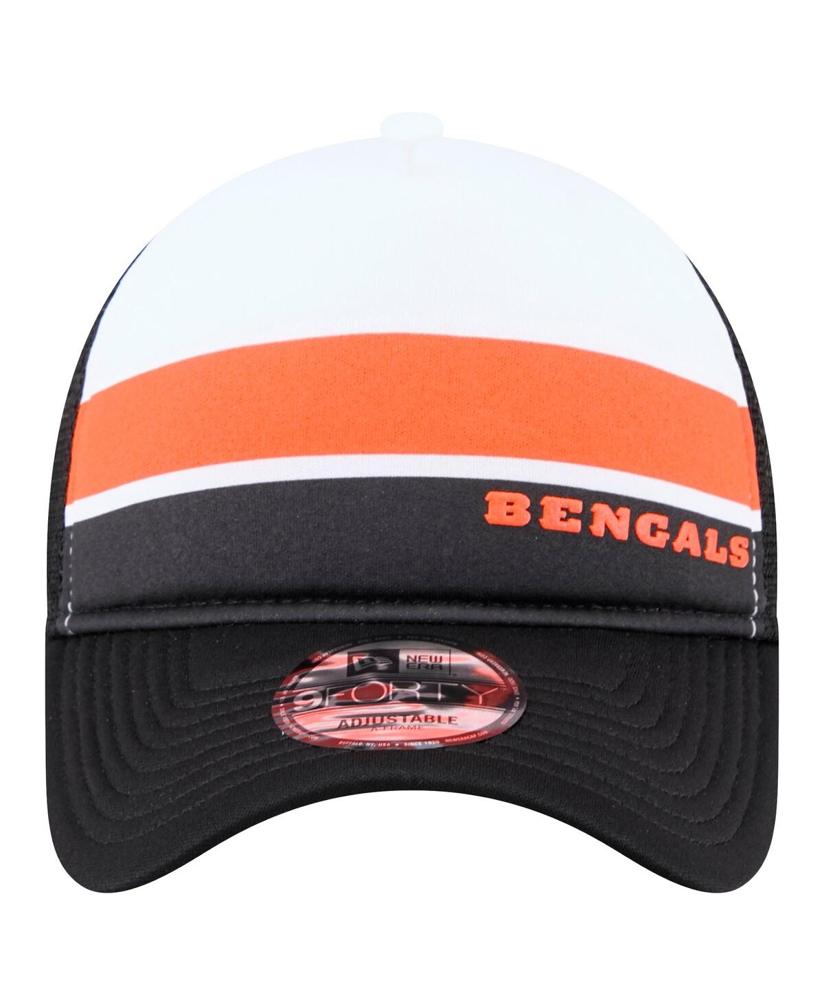 New Era Men's White/black Cincinnati Bengals Sport Night Color Block 9forty A-frame Trucker Adjustable Hat In White,black