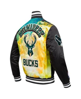 Men's Black Milwaukee Bucks Sublimated Satin Full-Snap Jacket