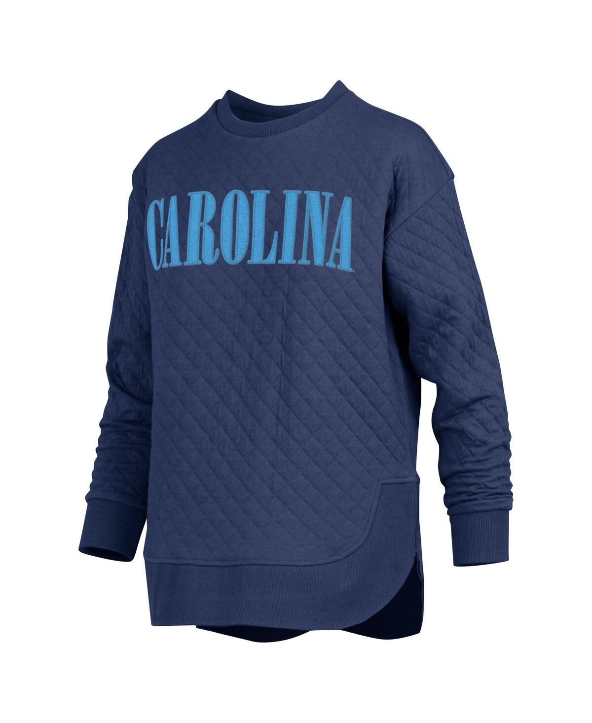 Shop Pressbox Women's Navy North Carolina Tar Heels Quilted Long Sleeve Pullover Sweatshirt In Navy,light Blue