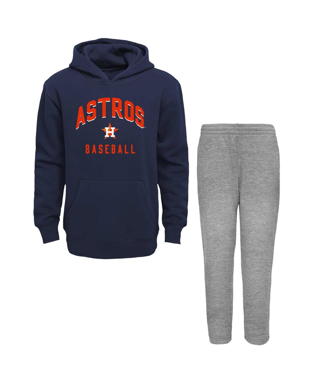 Outerstuff Baby Boys And Girls Navy/heather Gray Houston Astros Play By Play Pullover Hoodie Pants Set In Navy,heather Gray