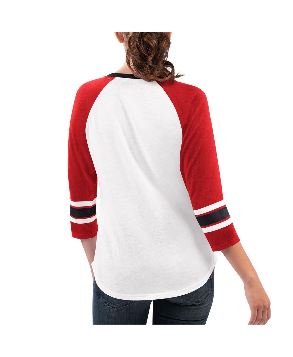 G-iii 4her By Carl Banks Women's White/red Nascar Merchandise Top Team V-neck 3/4 Sleeve T-shirt In White,red