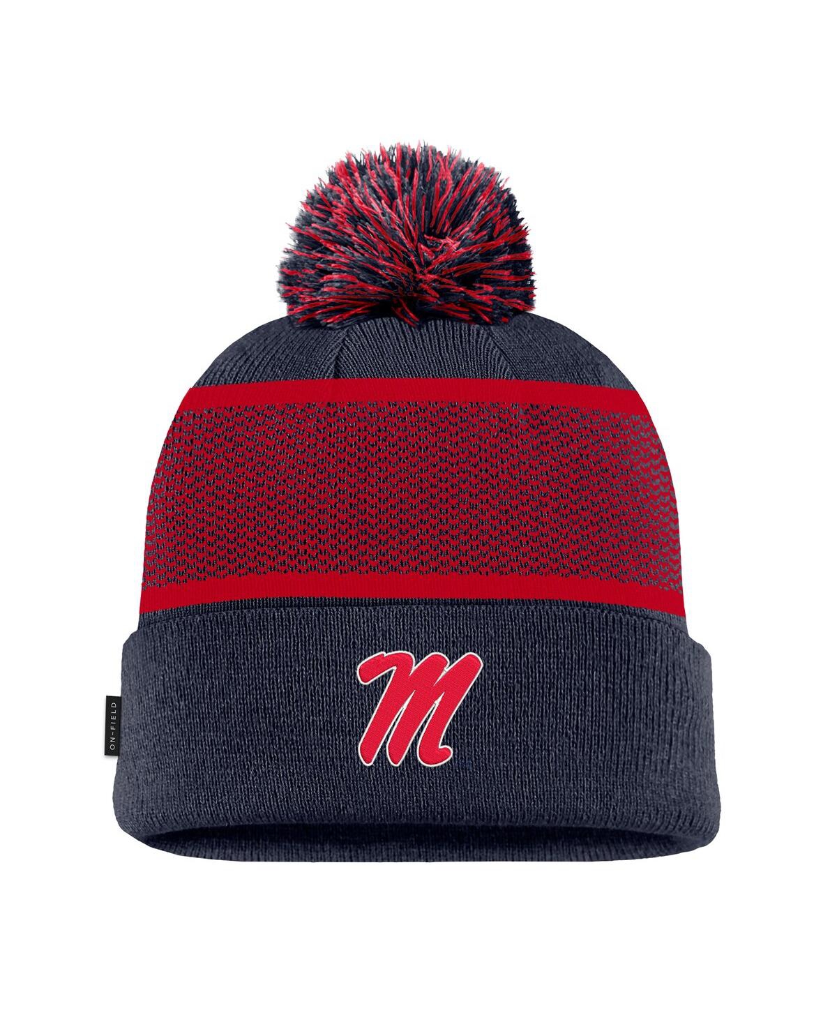 Nike Big Boys And Girls Navy Ole Miss Rebels 2024 Sideline Peak Cuffed With Pom Knit Hat In Navy